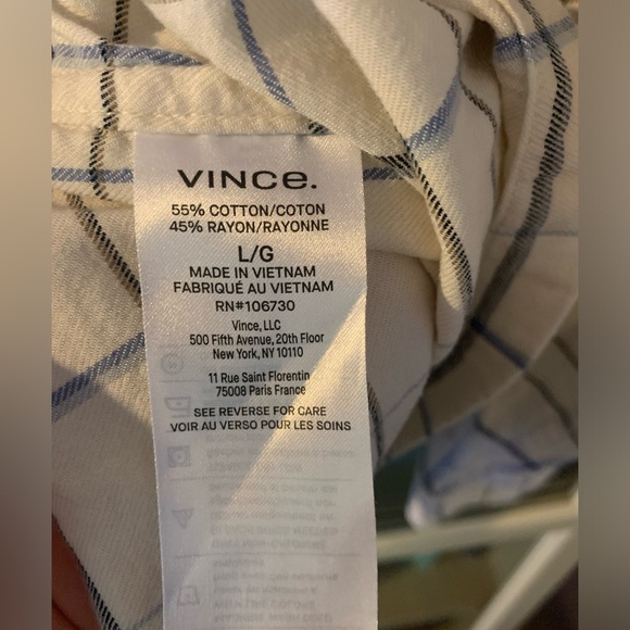 Men’s, Vince L-Sleeve Checked Button-Up, White. Size L - Picture 7 of 7